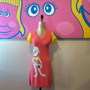 JC de Castelbajac Pink Yellow Bunny Knit Puff Sleeve Dress LooneyTunes